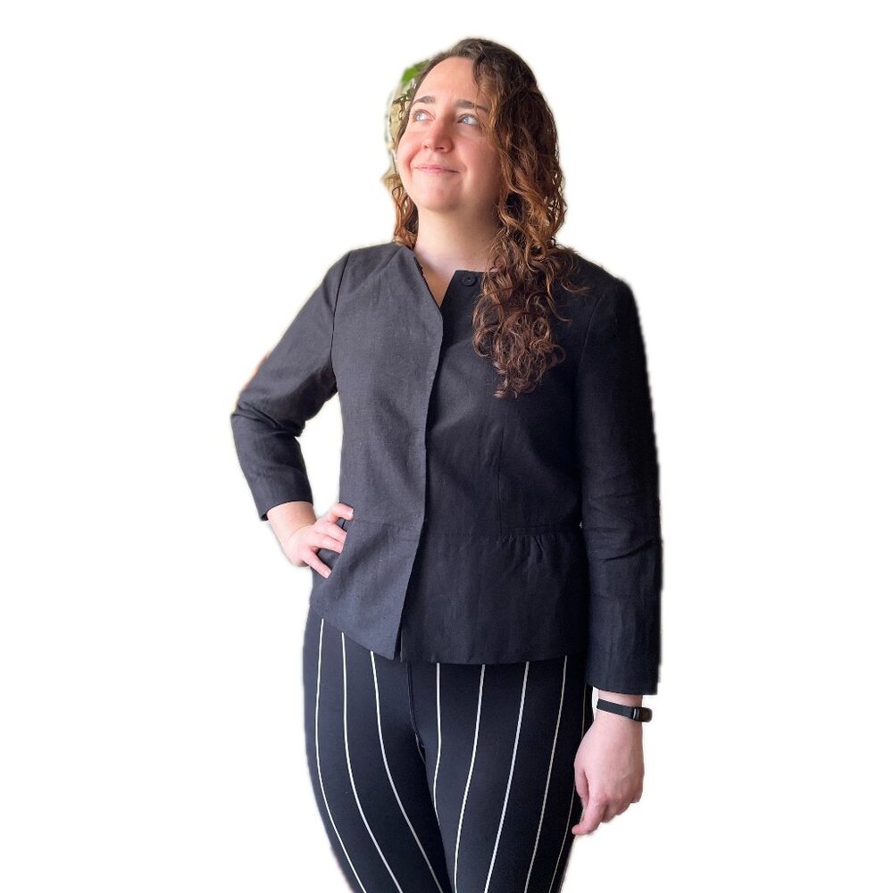 Talbots | Black Linen Peplum Jacket 14 NWT